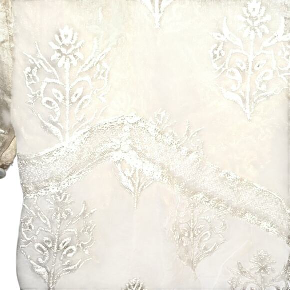 Johnny Was Silk Sheer Embroidered Cream Ivory Shirt 4 Love & Liberty M Lace - Picture 7 of 11